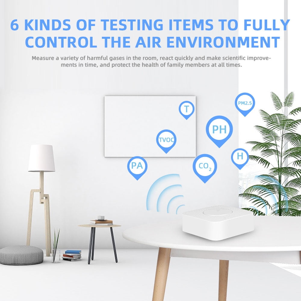 CO2 Meter Detector Tuya Zigbee Intelligent Air Housekeeper 6-in-1 Air Quality Monitor PM2.5//TVOC/CO2/Temperature/Humidity Detector for Home Office