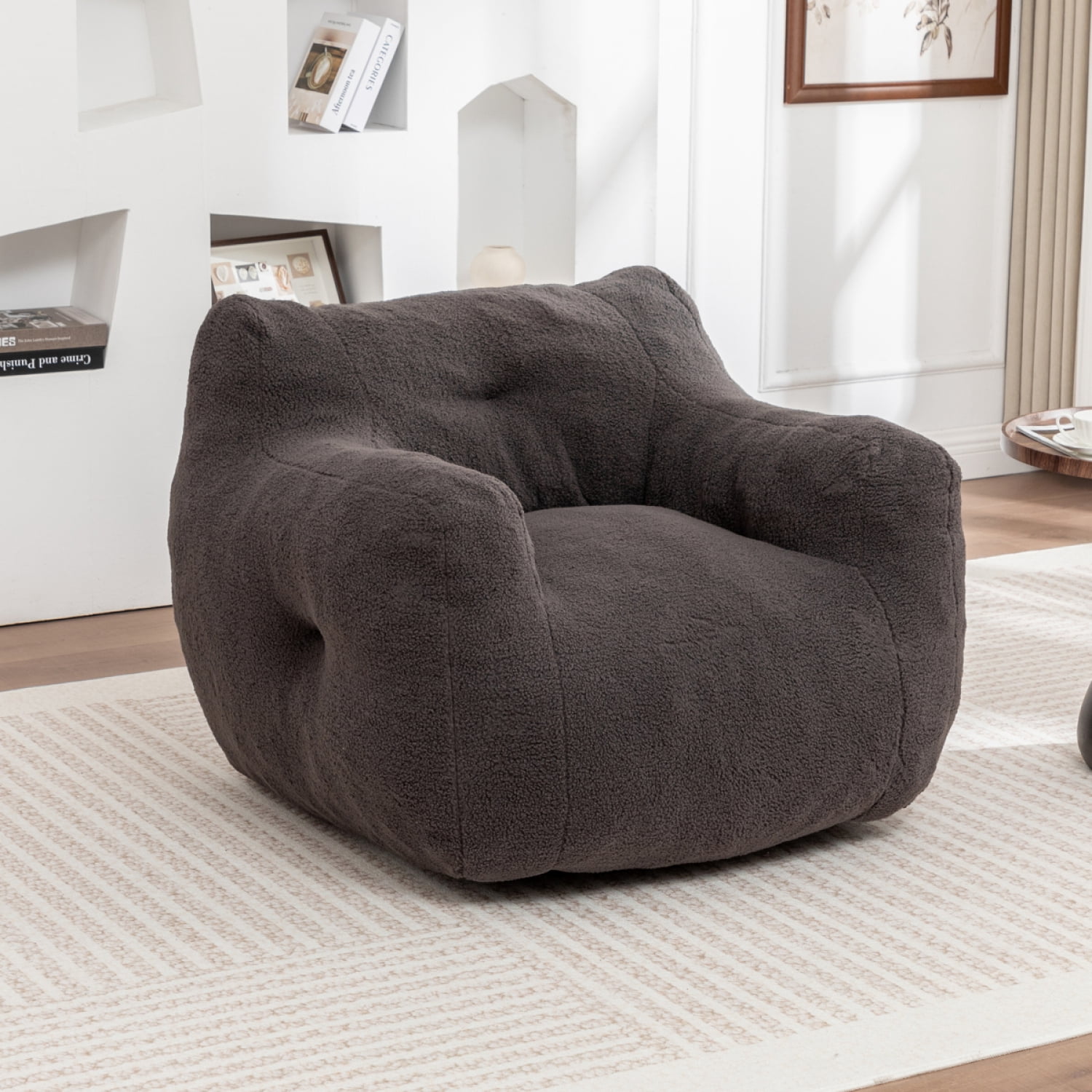 FENGFAN Large Bean Bag Chair with Armrests, High Density Foam Filled Removable Cover Lazy Sofa for Adults Bedroom Living Room, 1 Pack