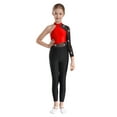 thumbnail image 1 of Jowowha Girls Kids One Shoulder Color Block Leotard Gymnastic Dance Jumpsuit One Piece Footless Red 14, 1 of 7