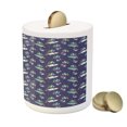 thumbnail image 3 of Party Piggy Bank, Starry Space with Balloons Tied to Rockets Boys Birthday Celebration, Ceramic Coin Bank Money Box for Cash Saving, 3.6" X 3.2", Violet Blue Yellow, by Ambesonne, 3 of 4