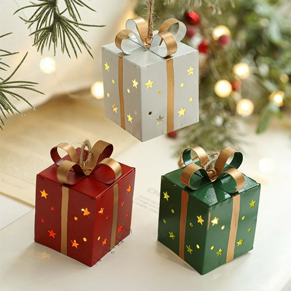 Christmas Ornaments Sets, Christmas Luminous Wrought Iron Star Gift Box Pendant