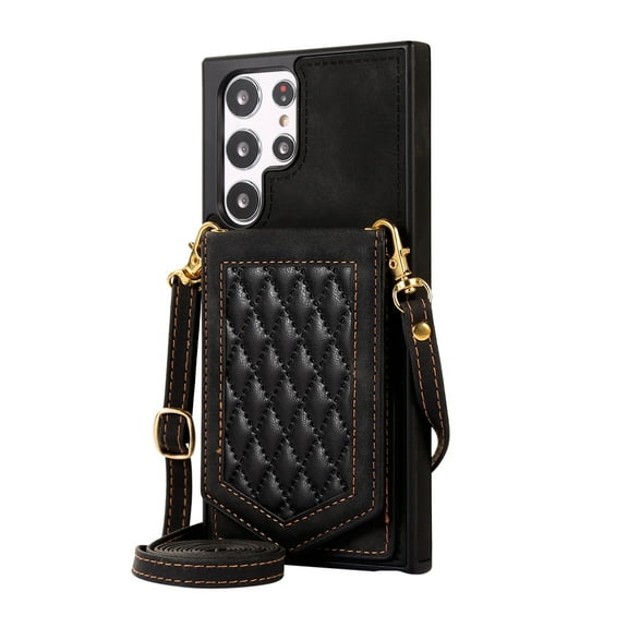 Dteck PU Leather Wallet Cover for Samsung Galaxy S22 Ultra 5G Crossbody Case with Credit Card Holder 6.8", Women Girl Purse Kickstand Galaxy S22 Ultra Cover, Black