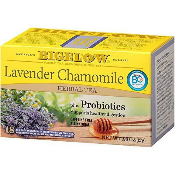 Bigelow Tea Lavender Chamomile Herbal Tea Plus Probiotics 18 Tea Bags Pack of 3