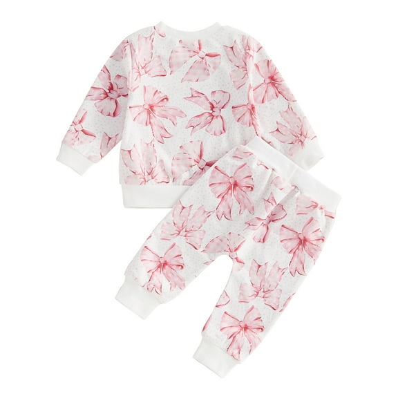 Elippeo Baby Girl Valentine's Day Outfits Long Sleeve Bow Print Sweatshirt   Pocket Pants Set Toddler Clothes 3 6 9 12 18 24 Months