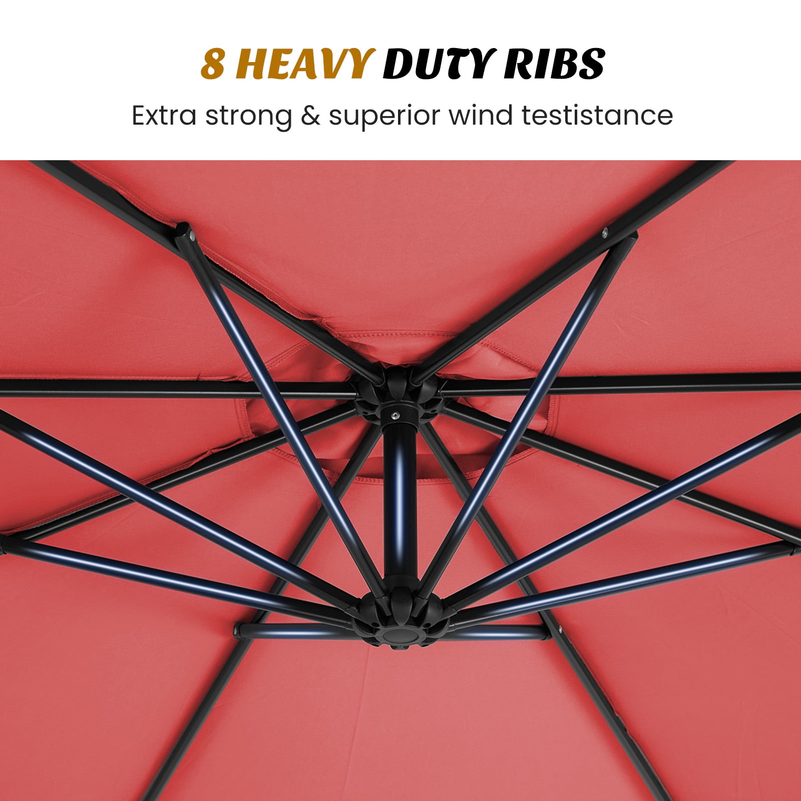 MCQ 10FT Cantilever Outdoor Patio Umbrella with Tilt & Crank, Self-Locking with 8 Sturdy Ribs, Large Sun Shade for Deck, Poolside, Red