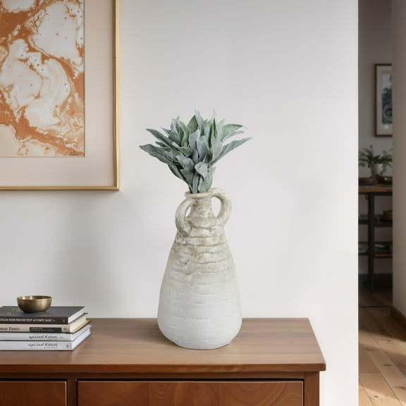 Modern Terracotta Pottery Vase - Handcrafted Decorative Amphora - Ceramic Accent for Home & Office Decor - for Living Room, Bedroom, Tabletop & Shelf - 18" Ivory & Tan