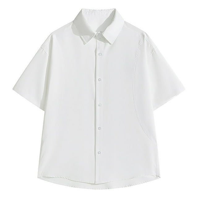 pstuiky Camisas de vestir de manga corta para hombre, Camisa de manga larga vintage informal de color liso con solapa y botones para hombre camisas casuales para hombre m