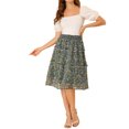 thumbnail image 2 of Allegra K Women's Floral Chiffon Elastic Waist Layer Ruffle Hem Midi Skirt, 2 of 6