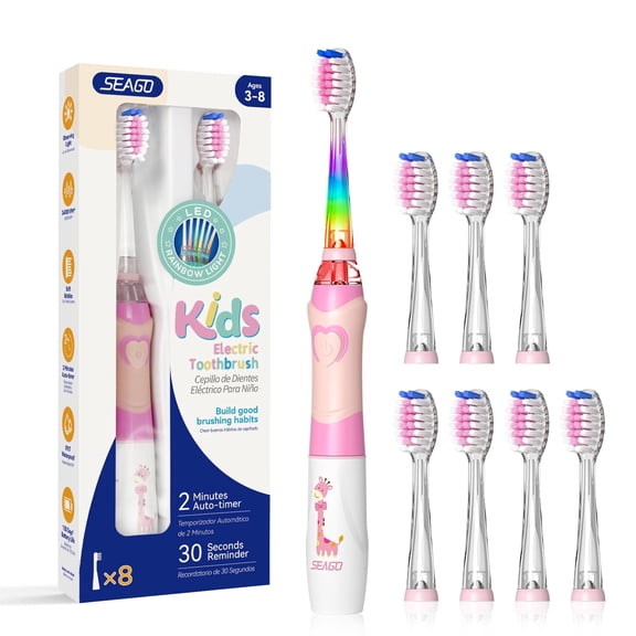 Seago Kids Electric Toothbrush,Rainbow LED Light,8 Brush Heads,for Kids 3-8