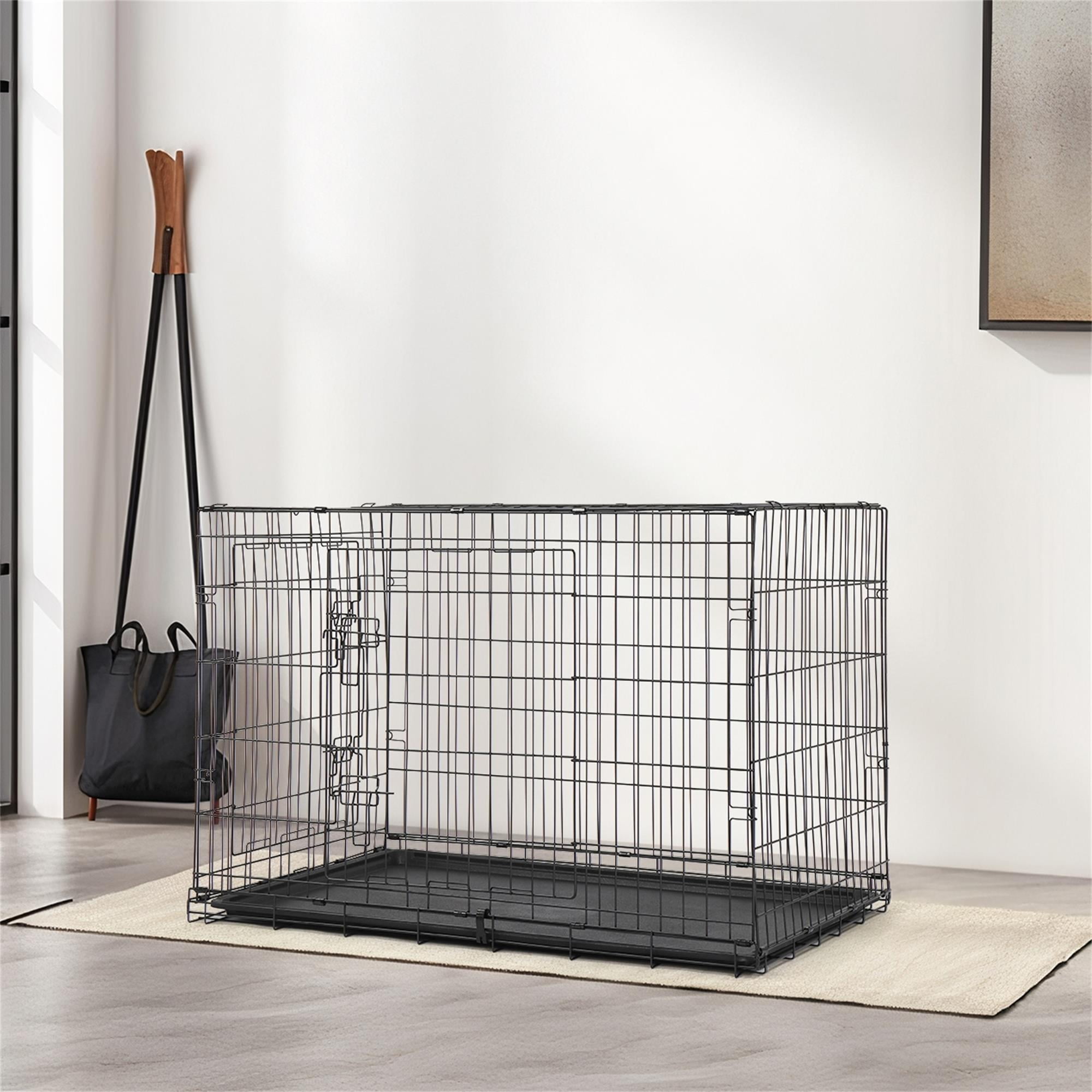Pefilos 36" Wire Dog Crate with Tray, Pet Kennel Cat Folding Steel Animal Playpen, Black Pefilos 36" Wire Dog Crate with Tray, Pet Kennel Cat Folding Steel Animal Playpen, Black