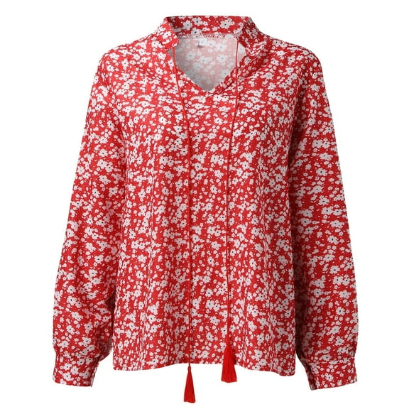 Aayomet Womens Tops Long Sleeve Women's Lace Long Sleeve Crew Neck Shirts Tops Waffle Knit Loose Casual Tee Blouse,Red XXL