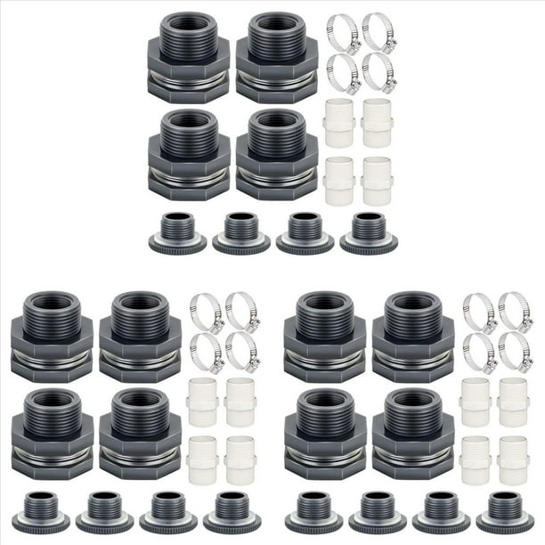 12x Conector de Mamparo de PVC de 3/4 Pulgadas con Tapones, Adaptador de Manguera de Jardín con Kit de Abrazadera, Conector para Tanque de Agua, Accesorio de Tubería A Granel