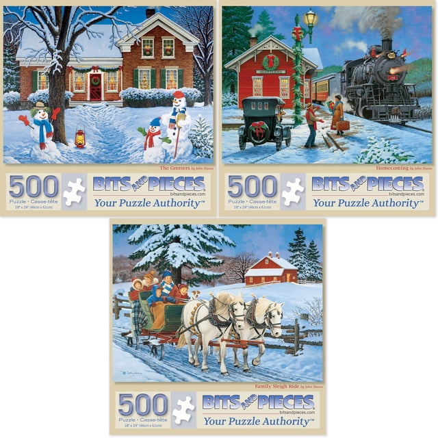 Rompecabezas navideños Bits and Pieces John Sloane, 3 x 500 piezas, 46 x 61 cm