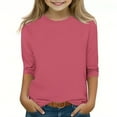 thumbnail image 3 of Efsteb Kids Girls 3/4 Sleeve T Shirts Comfy Cute Solid Color Loose Casual Summer Round Neck Three-quarter Sleeve Tops Blouses(Pink,11-12 Years ), 3 of 5