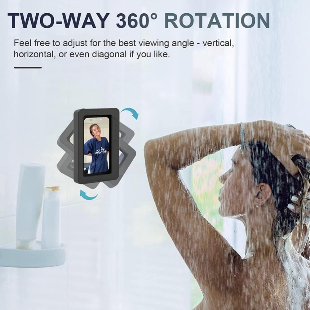 URROY Waterproof Shower Phone Holder, 360° Rotation Shower Phone Case,  Anti-Fog High Sensitivity Cover Mount Box for Bathroom Wall Mirror Bathtub