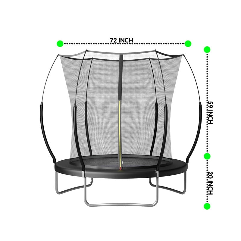 6FT Trampoline for Kids, 72" Outdoor Backyard Trampoline with Safety Enclosure Net, Springfree Bungee Trampoline, Heavy-Duty Galvanized Steel Frame Black