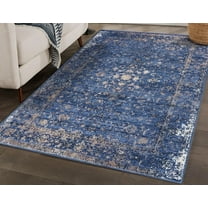 Luxe Weavers Distressed Floral Area Rug 2817 Blue 8x10 Vintage Carpet