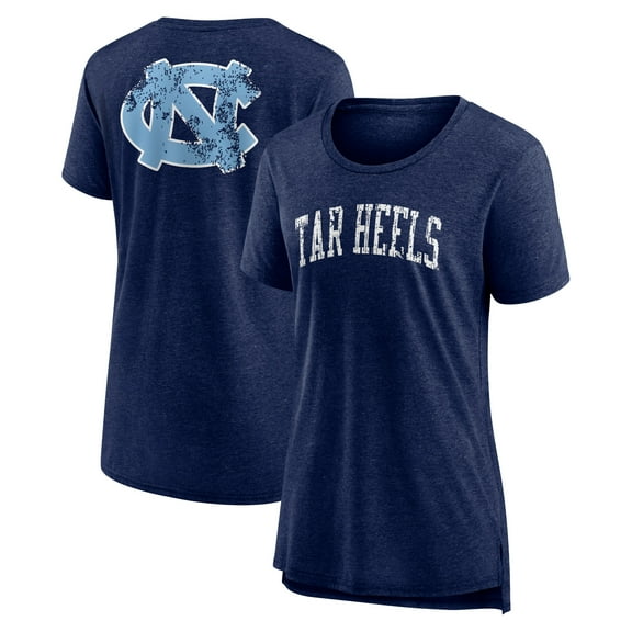 Women's Heather Navy North Carolina Tar Heels Slab Serif Tri-Blend T-Shirt