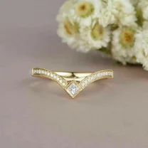 1.50 Ct Princess Cut Simulated Diamond 14K Yellow Gold Plated V Shape Band Ring