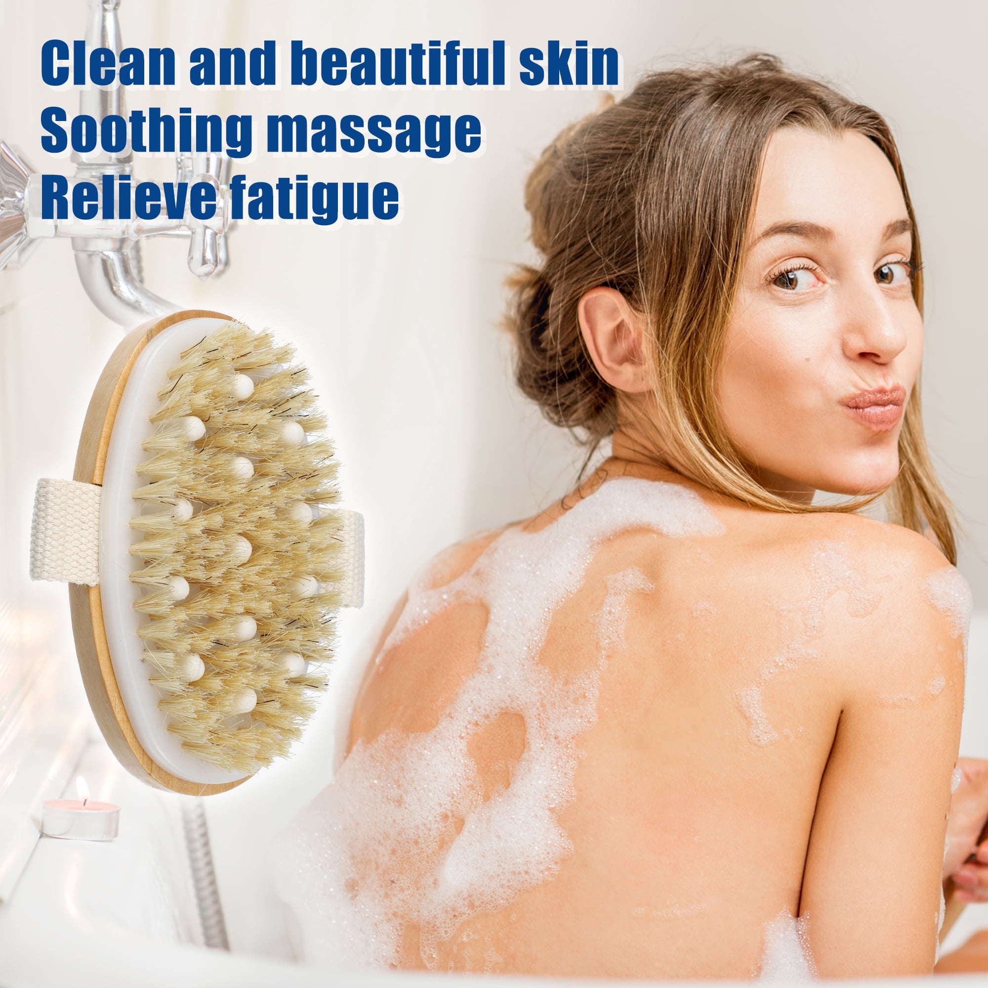 Unique Bargains 1 Pcs Wood Bath Brush Back Scrubber for Shower for Wet or Dry Brushing 4.9 Inches Brown