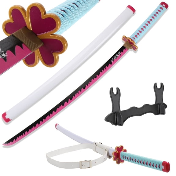 41 inches Bamboo Wooden Sword Kanroji Mitsuri with White Belt and Holder Stand
