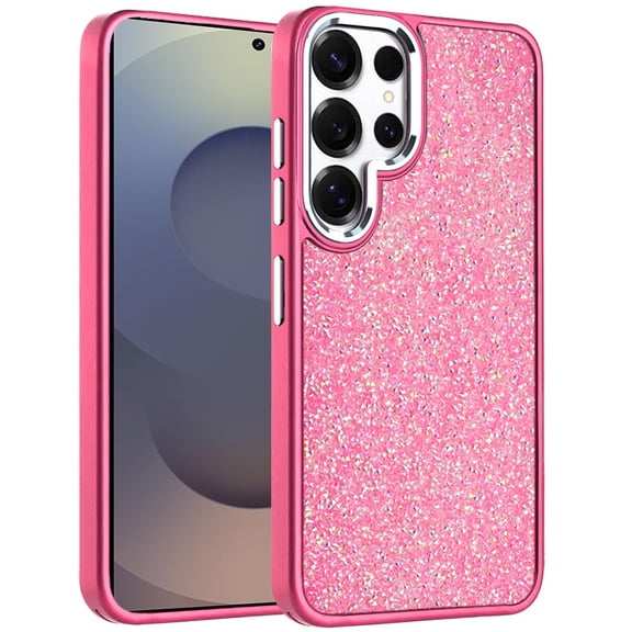 For Samsung Galaxy S26 Ultra Phone Case, Crystal Sparkle Diamond Glass Full Mini Glitter Bling Frame TPU Hybrid Protective Cover for Galaxy S26 Ultra - Hotpink