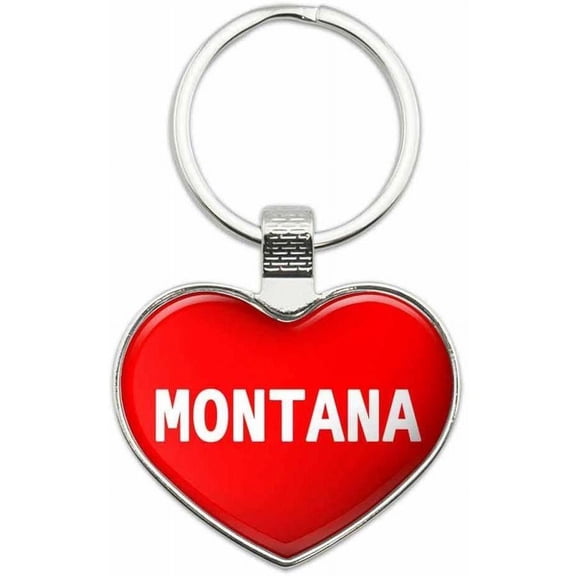 Montana - Places Metal Heart Keychain Key Chain Ring, Red