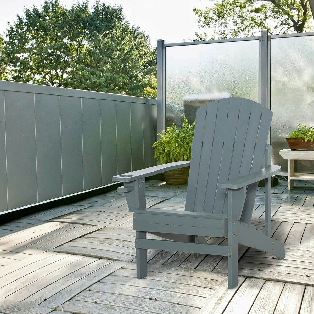 YYAo Patio Chairs, Patio Adirondack Chairs,Oversized Adirondack Chair, Outdoor Fire Pit and Porch Seating, Classic Log Lounge w/ Built-in Cupholder, Dark Gray