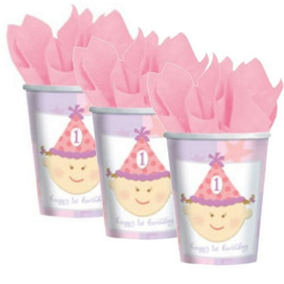 Happy 1st Birthday Girl 9oz Paper Cups (8ct)