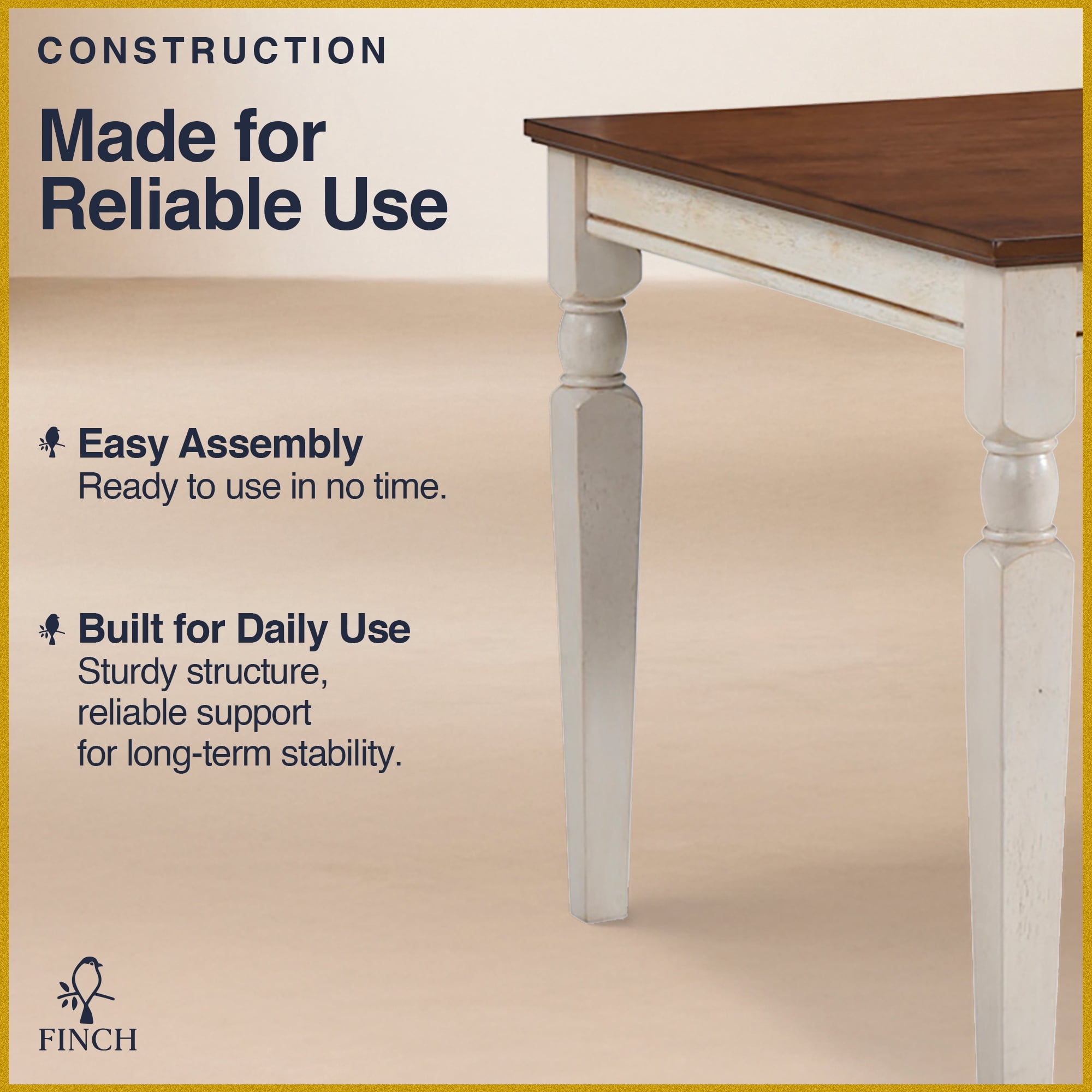 Finch Provence 60" Dining Table with Tools and Hardware, White