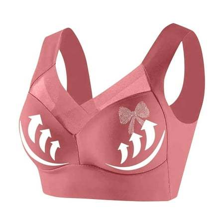 Ousvtion Clearance Deals Daisy Bras for Womens Bow Diamond Bralette Full-Coverage Wireless Lingerie Push Up Bra with Support Lifting Seamless Mesh Bralettes Watermelon Red 6X-Large