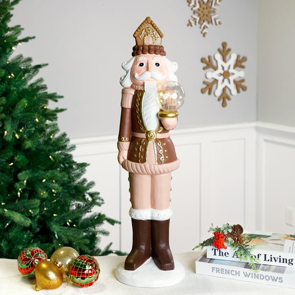 Northlight LED Lighted Nutcracker with Globe - 27" - Brown and Beige