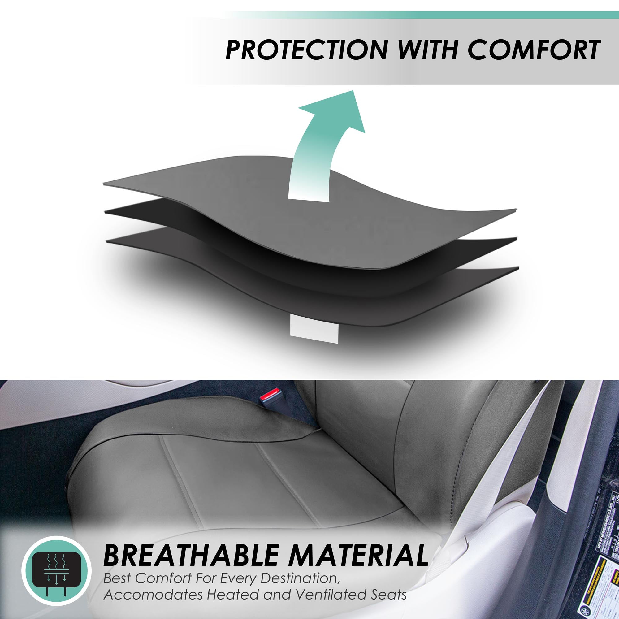 FH Group 3 Rows Universal Fit Faux Leather Car Seat Covers for SUV Sedan, Airbag Compatible, Split Bench w/ Free Air Freshener - 7 Seaters Solid Gray
