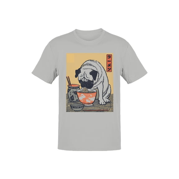 Ukiyo Block Print Pug Ramen Art Men's Gray T-shirt