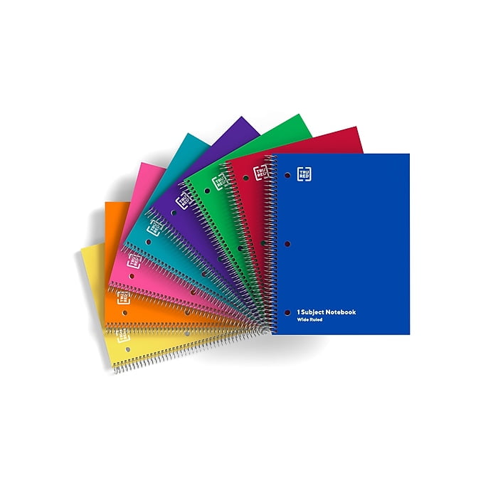 TRU RED™ 1-Subject Notebook, 8' x 10.5', Wide Ruled, 70 Sheets, Assorted Colors (TR54893)