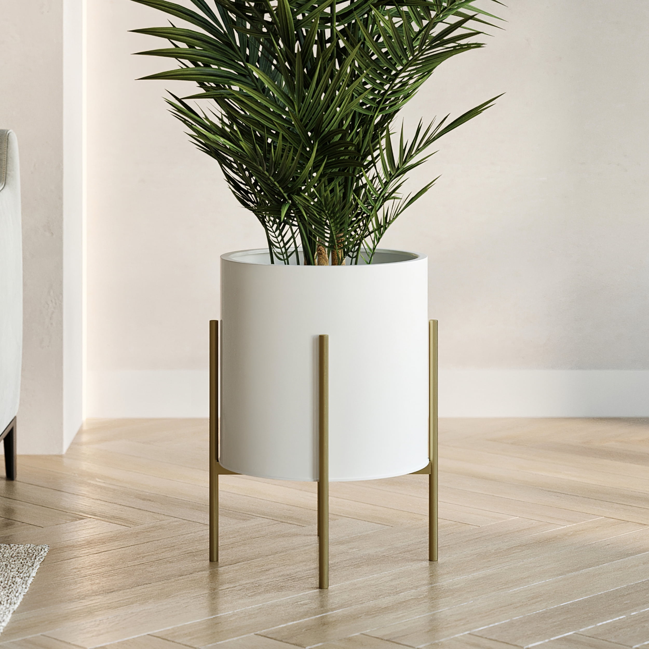 Aspire Home Accents 18” x 13.75” Round White Metal Planter with 4-Leg Base