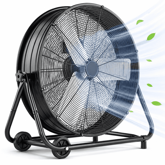 Ecotronic 36" Industrial Drum Fan, 21800 Cfm High Velocity Floor Fan with 3 Speeds, 360° Tilt, Heavy Duty Metal, Portable with Wheels & Handle for Warehouse, Garage, Workshop, Patio