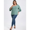 thumbnail image 2 of DARING DIVA Women's Plus V Neck Ruffle 3/4 Sleeve Pleated Front Casual Blouse 3X Green, 2 of 5