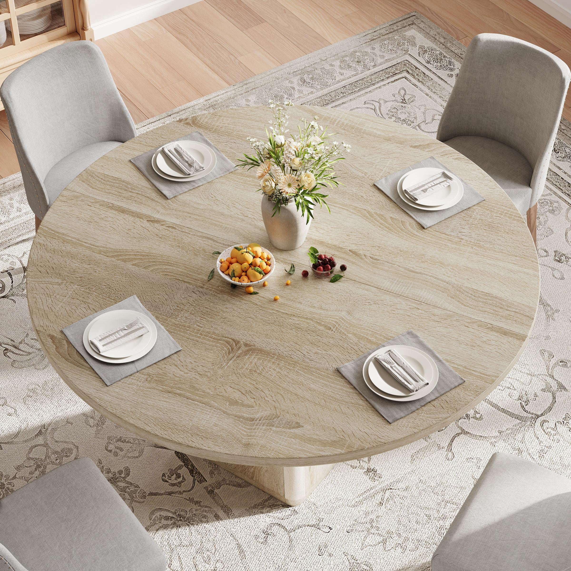 Round Dining Table for 6, LEGAHOME 47in Kitchen Dining Table with 0.7in Thick Tabletop, Wood Circle Pedestal Table for Dining Room, Natural Wood(Only Table)