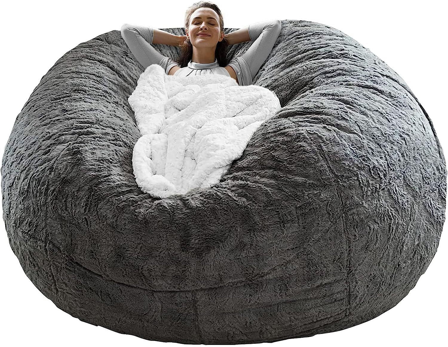 Giant Bean Bag Chair Cover Bean Bag Chairs for Adults Comfy Fluffy Big Bean  Bag Beds (No Filler, Cover Only) Oversized Soft Moon Pods BeanBag Couch