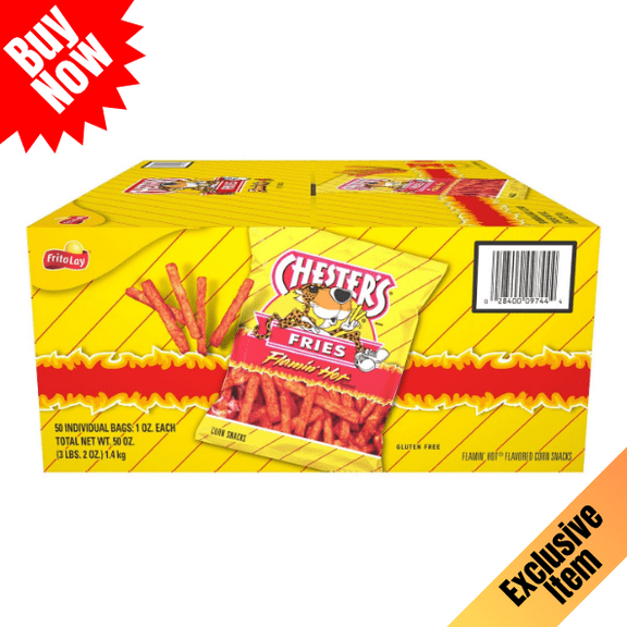 Chester’s Flamin’ Hot Fries Corn Snacks, Single Serve Bags, 1 oz, 50 Count
