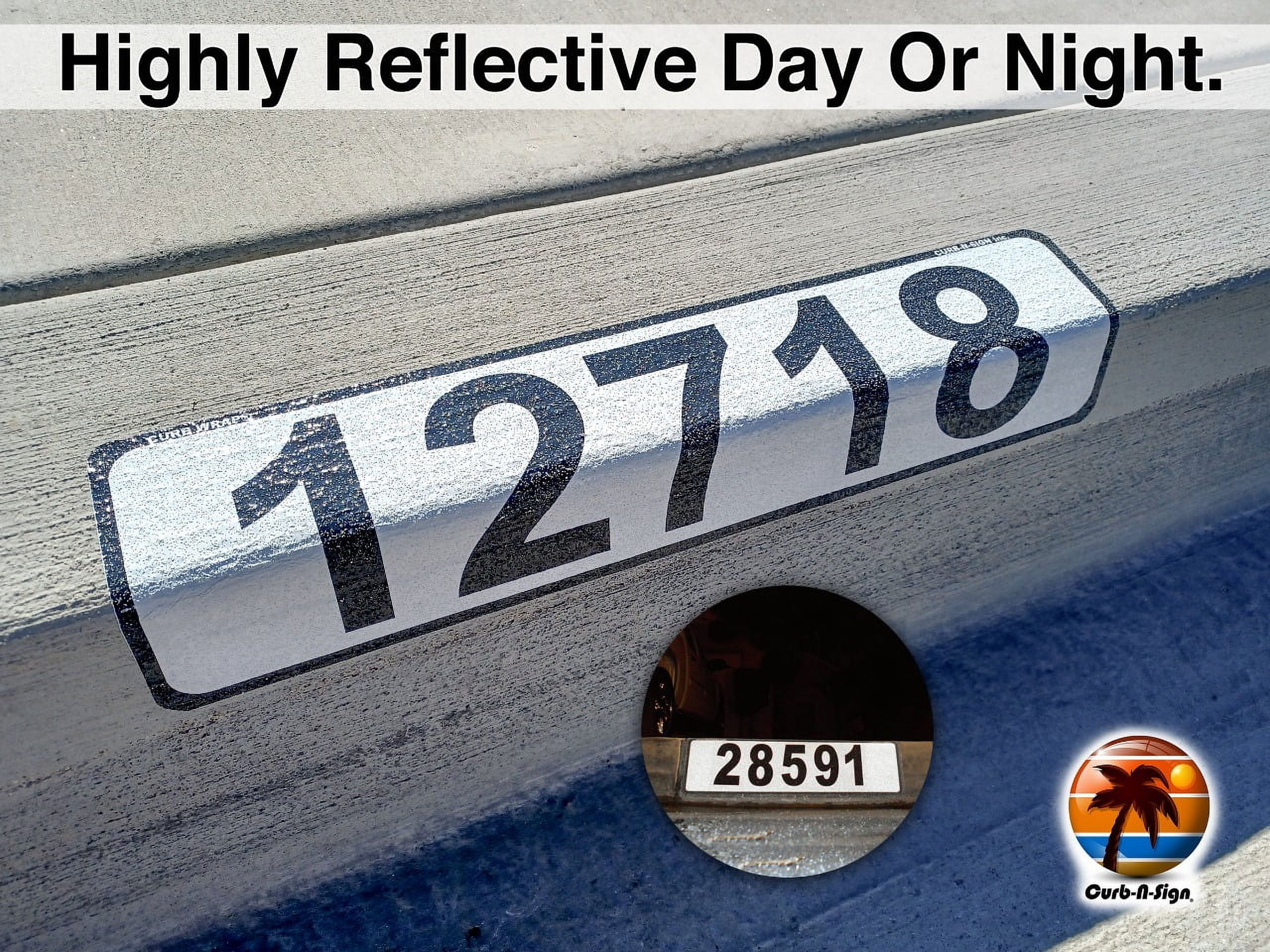 Curb-N-Sign Customized Assorted Colors Curb Sticker, 12 Month Warranty, Reflective Aluminum Curb Address Decal (White)