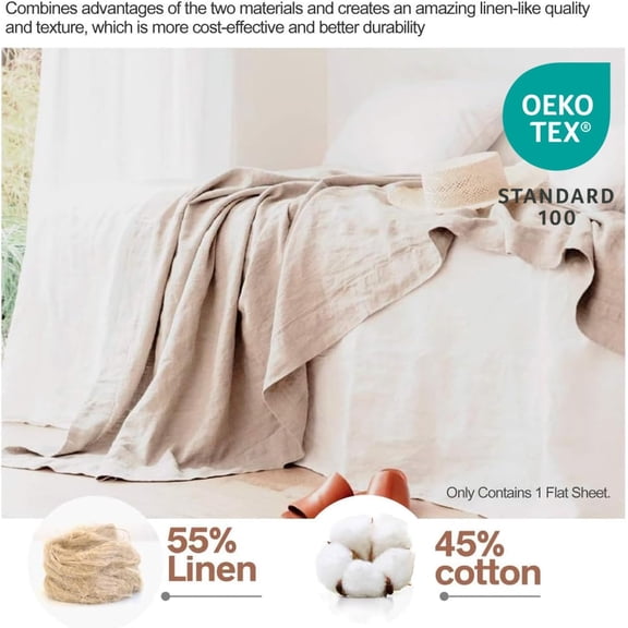 Linen Cotton Blend Flat Sheet King Size Soft Breathable Farmhouse Style Top Sheet