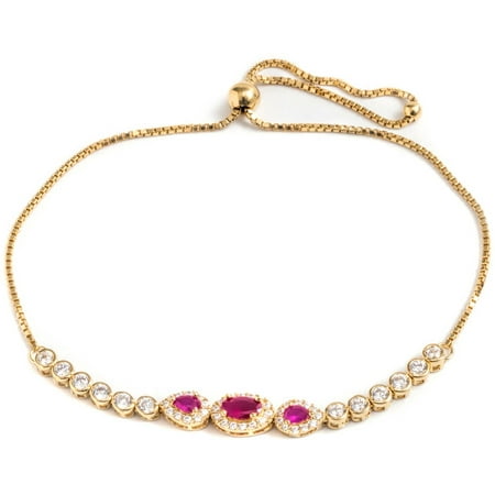 Pori Jewelers Pink CZ 18kt Gold-Plated Sterling Silver Circle Friendship Bolo Adjustable Bracelet