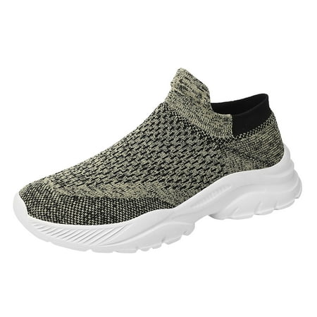 Huesdet Men s Athletic Walking Shoes - Lightweight Casual Knit Slip On Sneakers(Khaki 11)
