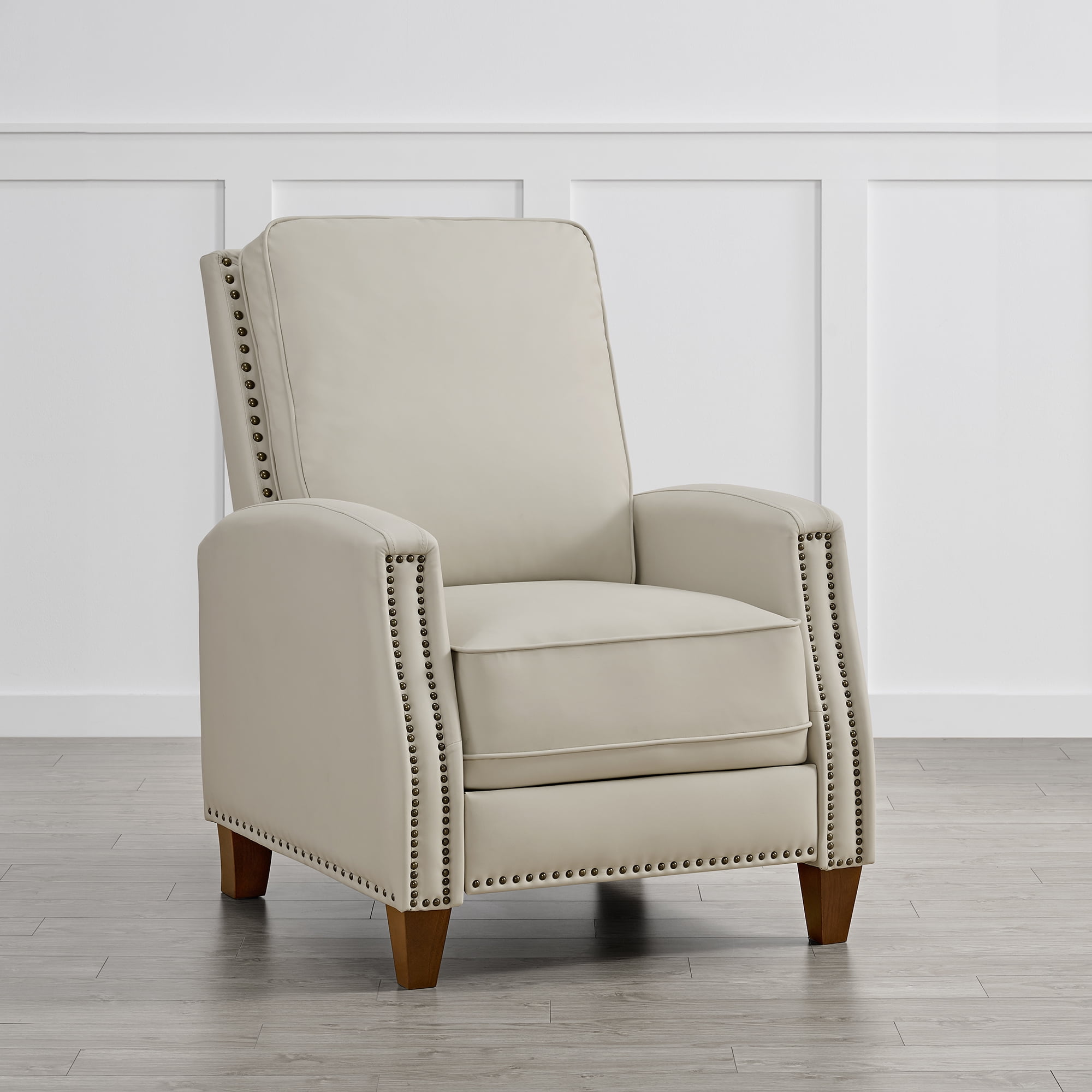Spruce & Spring Classic Push-Back Recliner with Nailhead Trim for Living Room, Beige