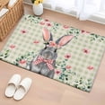 thumbnail image 2 of Rectangle Area Rug 2x3ft, Retro Easter Rabbits Pink Flowers Non-Slip Non-Shedding Floor Mat, Green White Plaid Washable Sturdy Carpet for Living Room Bedroom Home Decor, 2 of 9