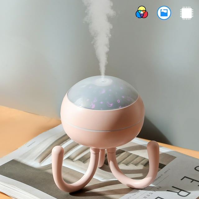 Danhjin Octopus Humidifier Portable Mini Humidifier With Night Light, Small Cuttlefis Design Humidifier For Bedroom 200ml, USB Desktop Humidifier For Baby Bedroom Travel Office