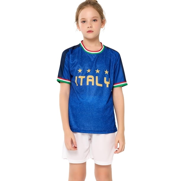bolognifi Camiseta de fútbol for niños, camiseta de la Copa Europea/América, conjunto de pantalones cortos deportivos de fútbol for niños y niñas