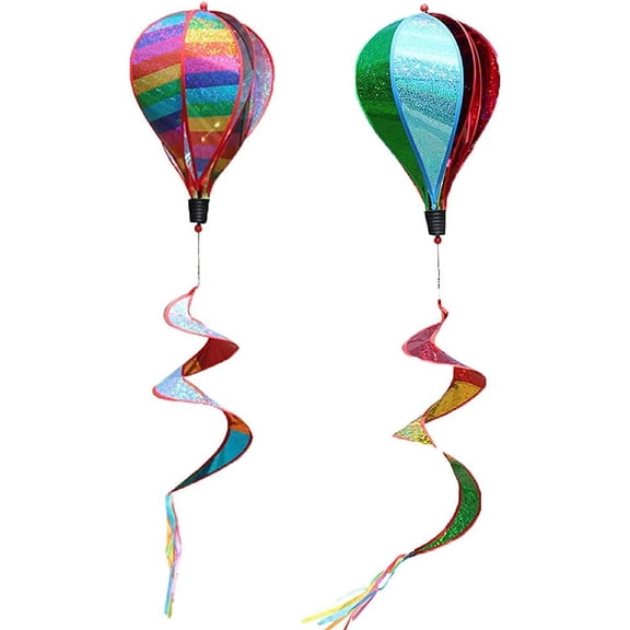 2Pcs Hot Air Balloon Wind Spinner Rainbow Whirl Hanging Ornament Spinning Balloon Windmill Toy Set for Outdoor Garden Patio Yard Home Decoration(wwx)